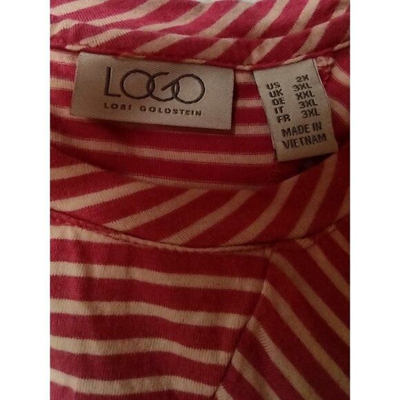 LOGO by Lori Goldstein Pink Striped Asymmetrical Hem Cotton Modal Top Size 2X - Picture 6 of 8